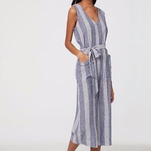 beach lunch lounge lennon junpsuit linen striped blue navy white xs
